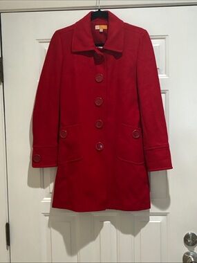Tulle Women's Red wool blend Pea Coat with Button  Detail